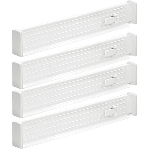 mDesign Expandable Dresser Drawer Divider with Foam Ends, Drawer Divider Locks in Place, Separators for Clothing and Accessories in Closet or Dresser Drawer, Ligne Collection, 4 Pack, White