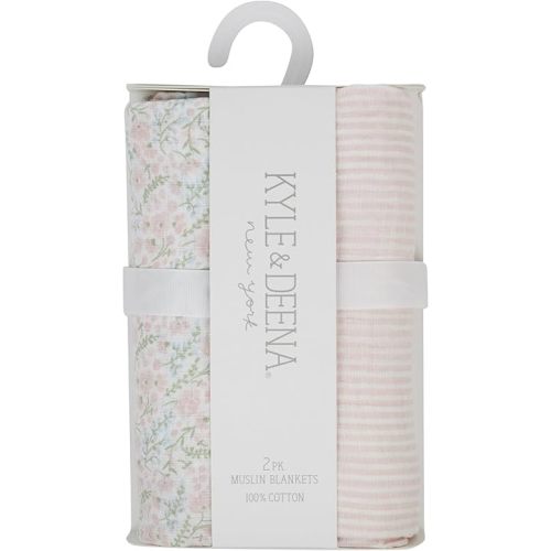 Kyle & Deena Baby Swaddle Blanket for Girl 36x40 Large Muslin Baby Blanket Combo Set Striped and Pink Love Garden