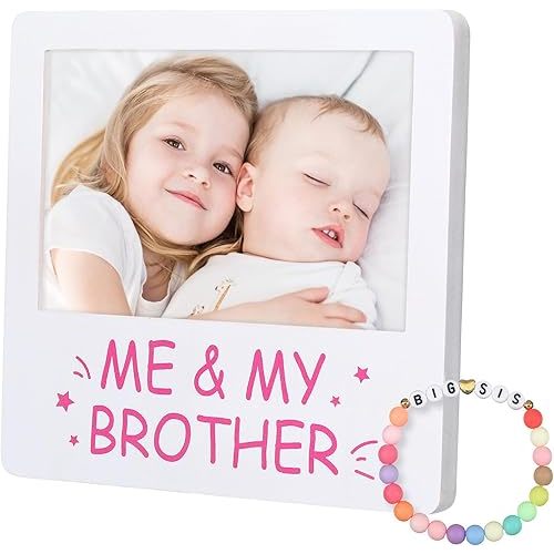 2 Pcs Big Sister Gifts for Girls Big Sister Picture Frame Big Sisters Bracelet Gifts for Little Girls Gift Nursery Room Decor(Brother)
