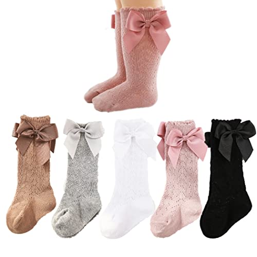TIBE PINCESS Baby Girls knee high socks Toddler Bow Mesh Breathable Dress Socks Kids Cotton Tube Uniform Stockings