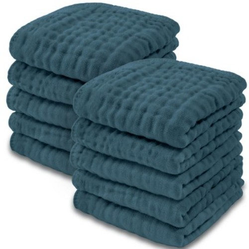 Baby Washcloths Muslin Cotton, Large 10”x10” by Comfy Cubs, Color: Neptune, Size: pack of 10