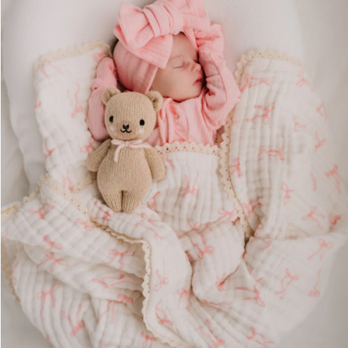 Gauze Lace Blanket | Pink Bows – Little and Fern