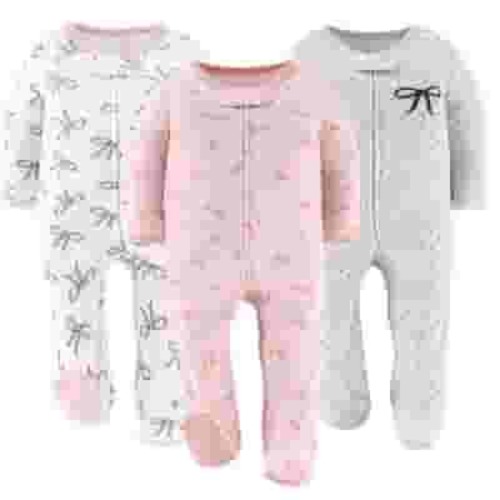 The Peanutshell Sleep n Play Pink Balletcore Footed Pajamas for Baby Girls Set, Newborn, 3-Pack