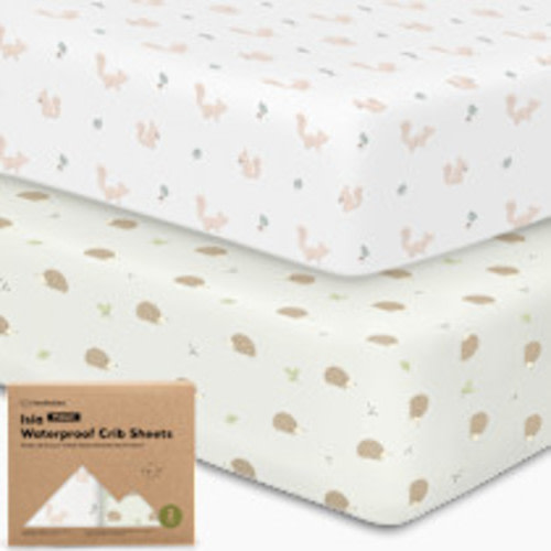 KeaBabies 2-Pack Isla (Protect+) Waterproof Crib Sheets - Nibbles/Bruce