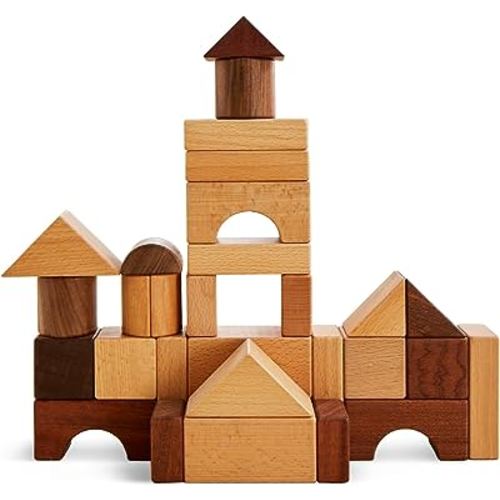 Beright Wooden Bulding Blocks Set, 32 Pcs, Crafted from Natural materials including Sapele and Beech