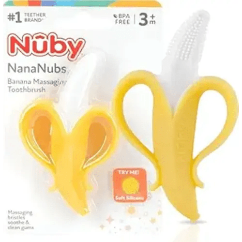 Nuby Nananubs Banana Massaging Teether – Baby Teething Toys 3 Months and Up, Silicone Teether for Sore Gums, Infant Toy, Baby Essentials, Brush, Travel Accessory, Gift for Babies