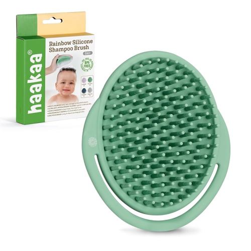 haakaa Silicone Shampoo Brush - Cradle Cap Brush Comb - Baby Hair Scrubber - Baby Bath Essentials - 1pk-Pea Green