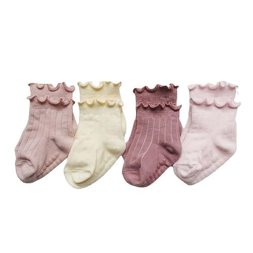 4 Pairs Baby and Toddler Socks, Non-Slip Grip Ankle Socks, Boys' and Girls' Little Girls Frilly Ruffle Socks (0 Months, 6 Months, 4 Pairs Ruffle Socks)