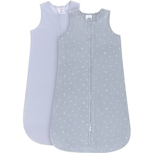 Ely's & Co. 100% Cotton Wearable Blanket Baby Sleep Bag 2 Pack (6-12 Months, Blue)