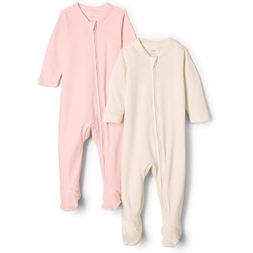 Amazon Essentials x Sofia Grainge Unisex Babies' Cotton Footed Sleep and Play Bodysuit, Pack of 2