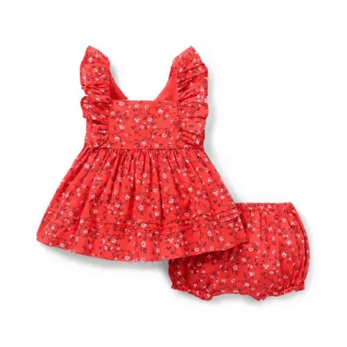 Baby Red Punch Ditsy Floral Baby Ditsy Floral Pintuck Matching Set by Janie and Jack