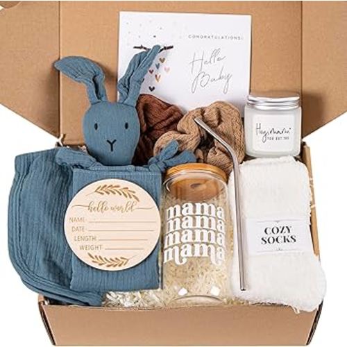 New Mom Gifts & Baby Shower Gifts for Boys, 7-Piece New Mom Gift Basket After Birth, Pregnancy Gifts for First-Time Moms, Expecting Mom - New Mom Care Package After Baby, Postpartum Gifts for Mom