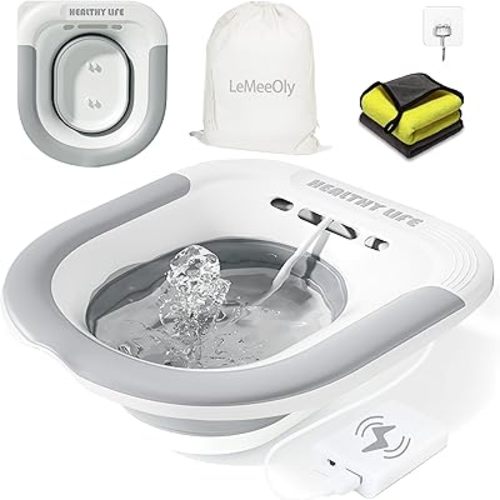 Sitz Bath, Unisex Sitz Bath for Toilet, Electric Sitz Bath for Hemorrhoids, Sitz Bath Soak Tub, Sitz Bath Postpartum Care, Home Use Portable for Easy Storage, Collapsible Storage, Wide Seat (Gray)