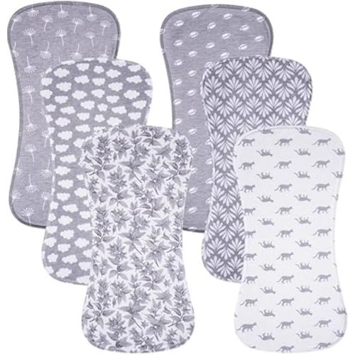 6 Pack Cotton Baby Burp Cloths Extra Absorbent Soft for Baby Boys and Girls (Grey02)