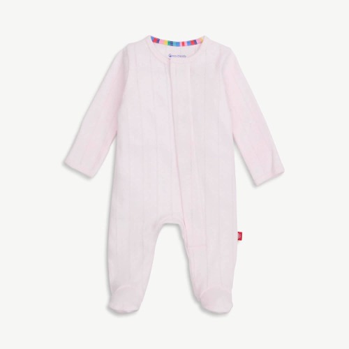 Pointelle Footie - Love Lines Pink