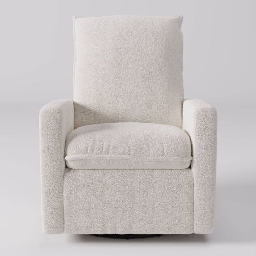 Caillie Boucle Glider Recliner Chair White - Corliving: Nursery Bedroom Soothing Motion, Hardwood Frame