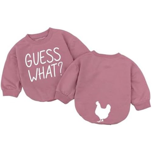 Guess What Chicken Baby Bodysuit - Funny Romper Outfit Animal Front Back Cute Shower Gift Long Sleeve Newborn Toddler