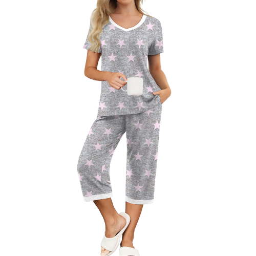 MINTREUS Womens Pajamas Short Sleeve Sleepwear Tops and Capri Pants Pjs Print Pajama Sets