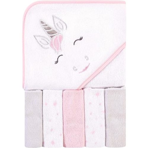Hudson Baby Unisex Baby Hooded Towel and Five Washcloths, Pink Unicorn, One Size