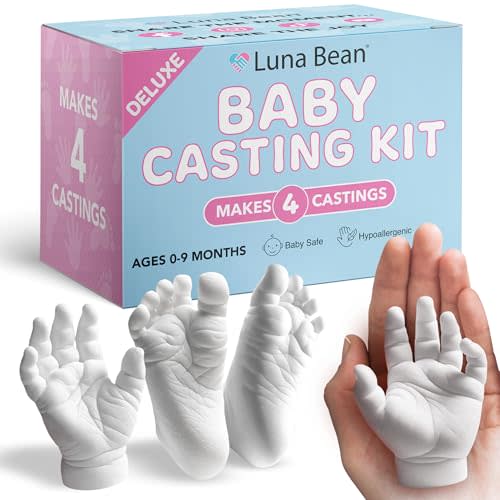 Luna Bean Baby Footprint & Hand Casting Kit (4 Pack) Newborn Keepsake Foot Hand Mold Kit - Baby Shower New Mom Gifts