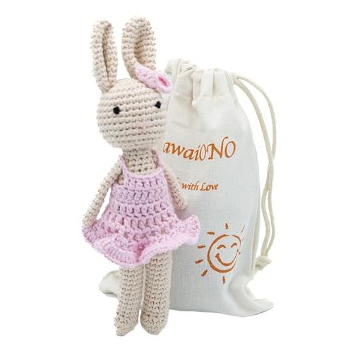 KawaiOnO Crochet Stuffed Animal - Adorable Handmade Bunny Daughter Plushie Doll with Pink Dress, Ideal for Infants - Knitted Stuffed Animal Crocheted Stuffed Animals for Newborns