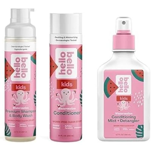 Hello Bello Kids Body Wash, Shampoo, Conditioning Mist, and Detangler, Hypoallergenic Non-Greasy Leave-in Conditioner