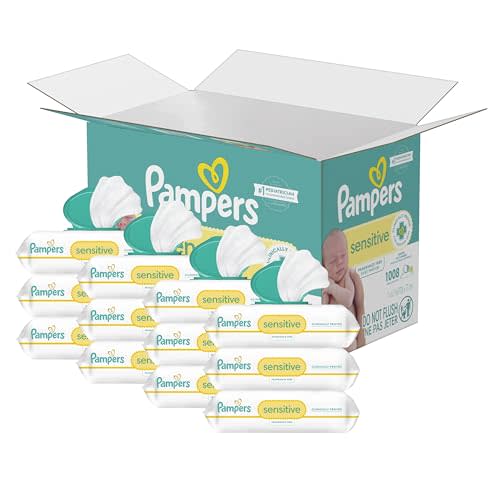 Pampers Sensitive Baby Wipes, Water Based, Hypoallergenic and Unscented, 8 Flip-Top Packs, 4 Refill Packs (1008 Wipes Total)