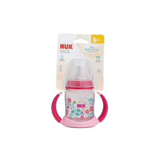 NUK Learner Cup, 5 oz Soft Spout Sippy Cup, 1 Pack, 6+ Months, Pink, Girl