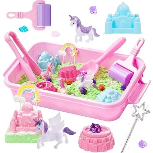 Unicorn Sensory bin, Unicorn Toy for Kids,Castle Moulds, Sand Art kit for Boys and Girl, Sensory Sand for Toddlers 3+………