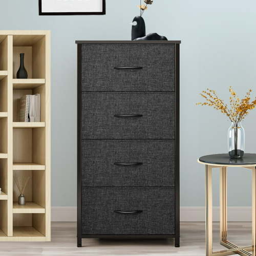 Uforic 4 Drawer Dresser Fabric Chest of Drawers Furniture Storage Organizer for Living Room,Bedroom,Hallway,Nursery Black Grey