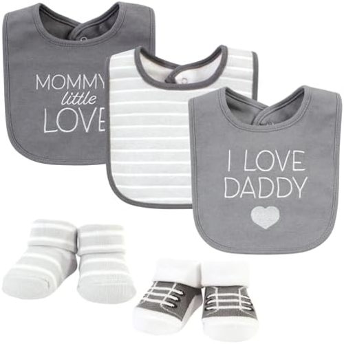 Hudson Baby Unisex BabyCotton Bib and Sock Set
