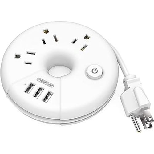 Travel Power Strip, NTONPOWER 3 Outlets 3 USB Portable Desktop Charging Station Short Extension Cord 15 inches for Office, Home, Hotels, Cruise Ship, Nightstand, White