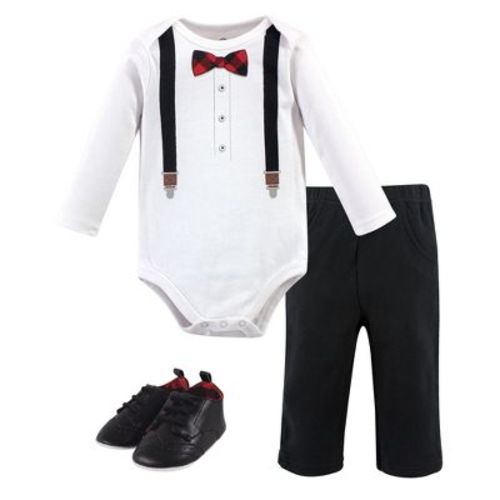 Little Treasure Baby Boy Cotton Bodysuit, Pant And Shoe 3pc Set, Lumberjack Bow Tie, 6-9 Months