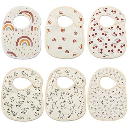 Organic Muslin Bibs, Baby Drool Bibs for Girls Boys, Soft Lap-shoulder Waterproof Snap Bibs for Teething