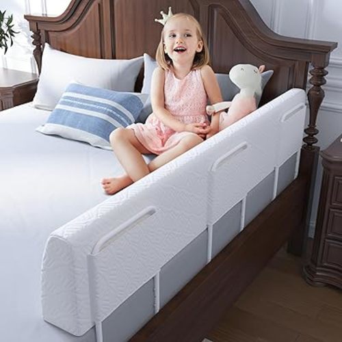Bed Bumper for Toddlers, Foam Bed Rail for Toddlers, Toddler Bed Rail Bumper, Soft Safety Bed Guard Rail for Kids, Bed Side Rail for Twin, Full, Queen & King Beds (White, 59", 3-Bracket)