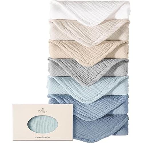 Konssy Muslin Baby Burp Cloths Sets for Unisex- 7 Pack Soft 100% Cotton Burping Clothes for Newborn，Baby Girls and Boys