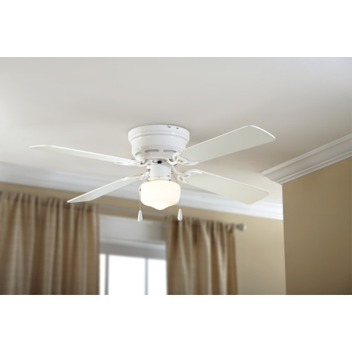 Mainstays 42 Inch Hugger Metal Indoor Ceiling Fan with Light, White, 4 Blades, LED Bulb, Reverse Airflow