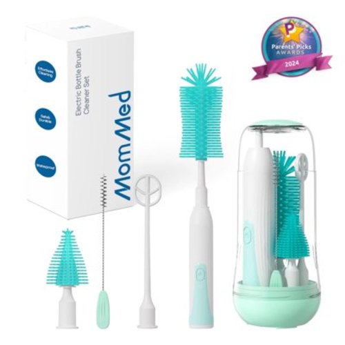 MomMed Electric Bottle Brush Cleaner Set – Rechargeable Baby Bottle Cleaning Kit with 3 Brush Heads, 360° Rotating Scrubber for Bottles, Nipples & Cups – BPA-Free, Waterproof & Portable Design