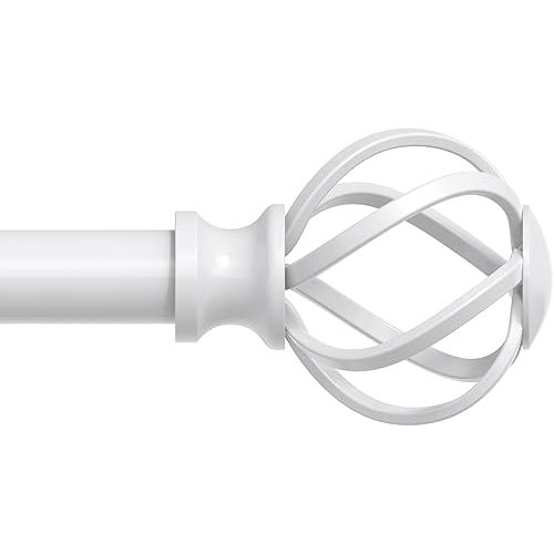 Curtain Rods for Windows,3/4" Diameter White Drapery Rods with Twisted Cage Finials, Size: 36-88 Inch