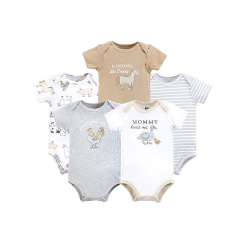Hudson Baby Short Sleeve Bodysuits, 5-Pack, Newborn- 24 Months