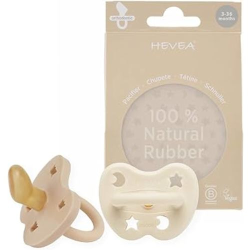 HEVEA Natural Rubber Pacifier Orthodontic 3-36 Months Two-Pack - Milky White & Sand