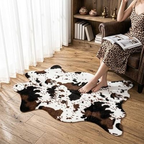 MustMat Cow Print Rug,Faux Cowhide Area Rug for Bedroom,Nursery,Living Room,Western Party Decorations 2'6''×3'7''