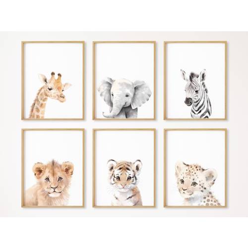 Safari Nursery Decor, Set of 6, Safari Nursery Prints, Boho Nursery Wall Art, Safari Baby Animal Prints, Nursery Gift, Digital Download