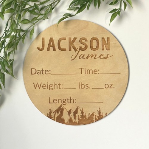 Mountain Birth Announcement Sign, Birth Announcement Plaque, Birth Stats Plaque, Baby Shower Gift, Wood Baby Announcement