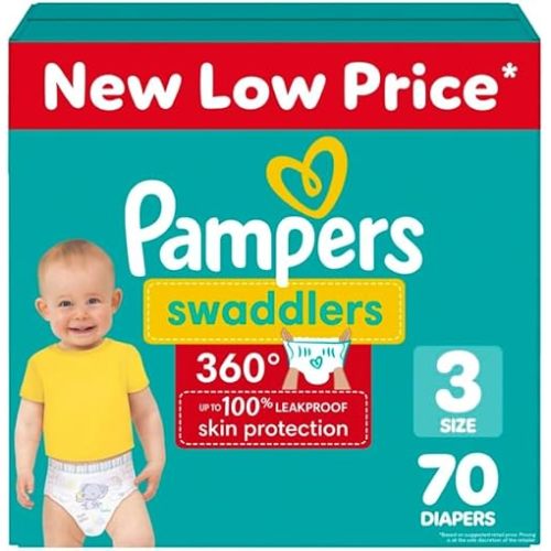 Pampers Diapers - Swaddlers 360 - Size 3, 70 Count, for up to 100% Leakproof Premium Skin Protection