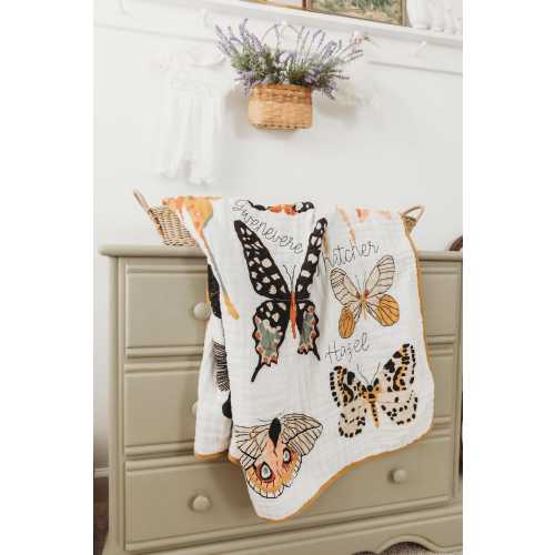Personalized Butterfly Cotton Muslin Throw for Kids - Family Tree Quilt - Group Name Quilt - Baby and Toddler Quilt Blanket Swaddle