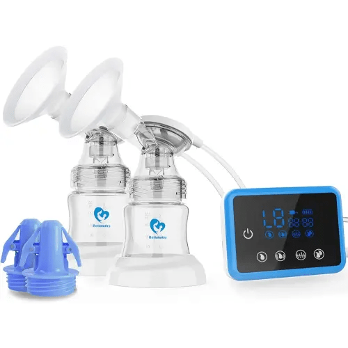 Bellababy Electric Breast Pump Portable, Double Breast Pump 4 Modes & 9 Levels Efficient Suction, Touch Control LED Timer Display Rechargeable, Comes with 21mm, 24mm, 27mm Flanges and Milk storage Bags