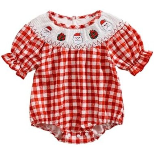 Newborn Baby Girl Smocked Pumpkin Outfit Infant Plaid Bubble Romper Embroidery Halloween Thanksgiving Fall Clothes