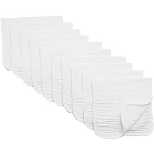Synrroe Burp Cloths Large, Muslin Burp Cloths for Baby Girls and Boys, Pack of 10 Extra Absorbent and Soft Muslin Bibs, 6 Layers 20 by 10 Inches 100% Cotton (White 10 Pack)