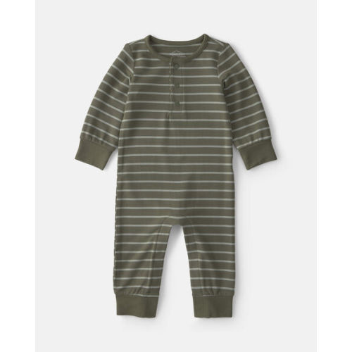 Baby Boy Striped PurelySoft™ Long-Sleeve Jumpsuit - Olive Green | Carter's